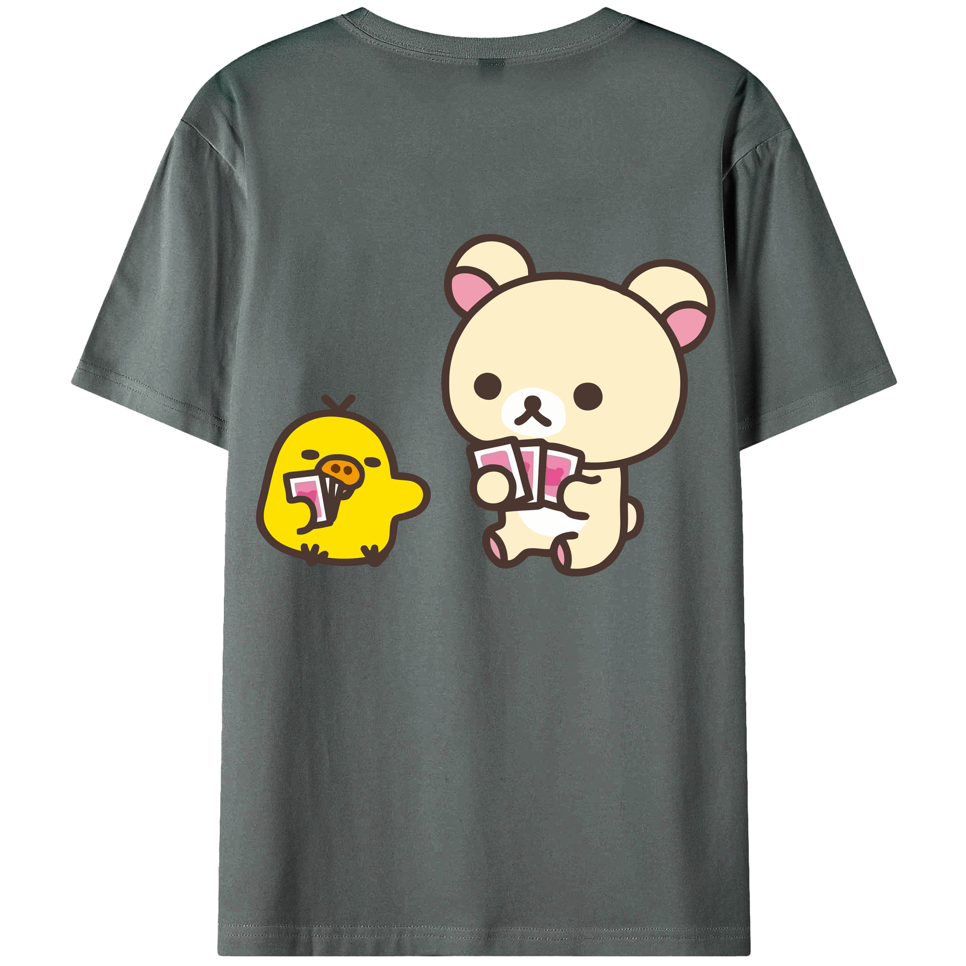 （画像用） リラックマ リラックマ キイロイトリ Rilakkuma Korilakkuma Kiiroitori 綿100％ メンズ半袖Tシャツ（バックプリント） 通気性